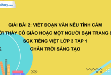 Bài 2: Viết đoạn văn nêu tình cảm với thầy cô giáo hoặc một người bạn trang 81 SGK Tiếng Việt 3 tập 1 Chân trời sáng tạo>