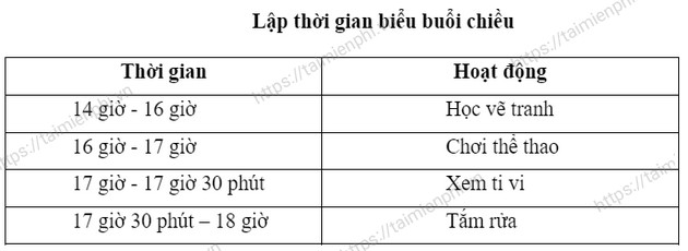 viet thoi gian bieu trong ngay cua em