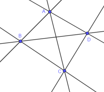 Cho bốn điểm phân biệt A, B, C và D, trong đó không có ba điểm nào thẳng hàng (ảnh 1)