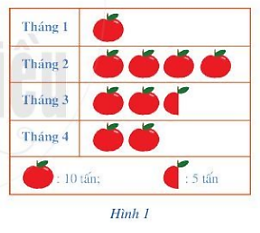 Biểu đồ tranh trong Hình 1 thống kê khối lượng táo bán được trong 4 tháng đầu năm (ảnh 1)