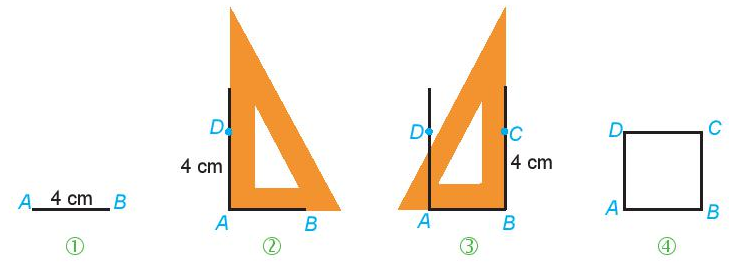 Vẽ hình vuông ABCD có cạnh 4 cm theo hướng dẫn sau (ảnh 1)