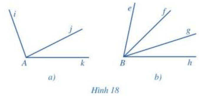 Tìm hai góc kề nhau trong mỗi hình 18a, 18b