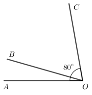 Cho hai góc kề nhau góc AOB và góc BOC với góc AOC = 80 độ