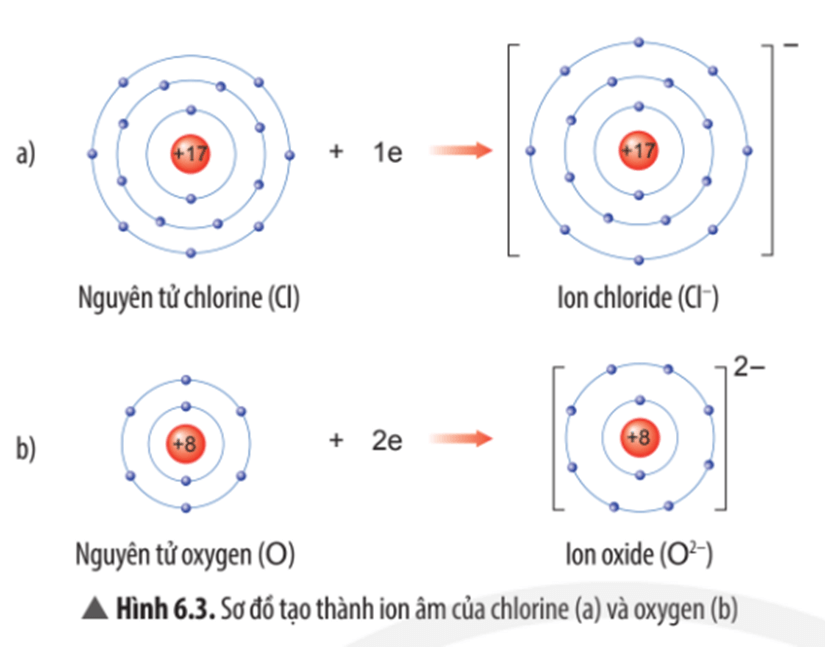 Quan sát Hình 6.3, em hãy mô tả sự tạo thành ion chloride, ion oxide