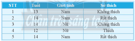 Kết quả tìm hiểu về sở thích đối với môn bóng đá của 5 bạn học sinh