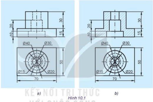 Hình 10.1 a, b cùng biểu diễn một vật thể hãy cho biết sự khác nhau của hai hình này 