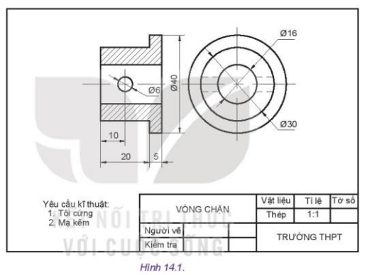 Em hãy cho biết bản vẽ trên Hình 14.1 có những thông tin gì?