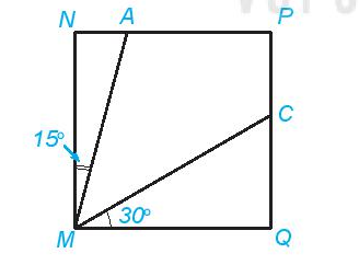 Cho hình vuông MNPQ và số đo các góc ghi tương ứng như trên hình sau