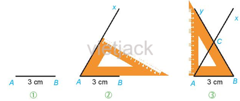 Vẽ tam giác đều ABC cạnh 3cm theo hướng dẫn sau: Bước 1. Vẽ đoạn thẳng