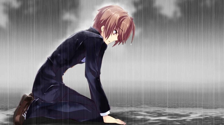 hình ảnh anime boy buồn dưới mưa