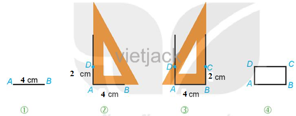 Vẽ hình vuông có cạnh 5 cm. Vẽ hình chữ nhật có chiều dài 4 cm, chiều rộng 2 cm