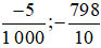 Viết các phân số thập phân  -5/1000; 798/10 dưới dạng số thập phân rồi tìm số đối